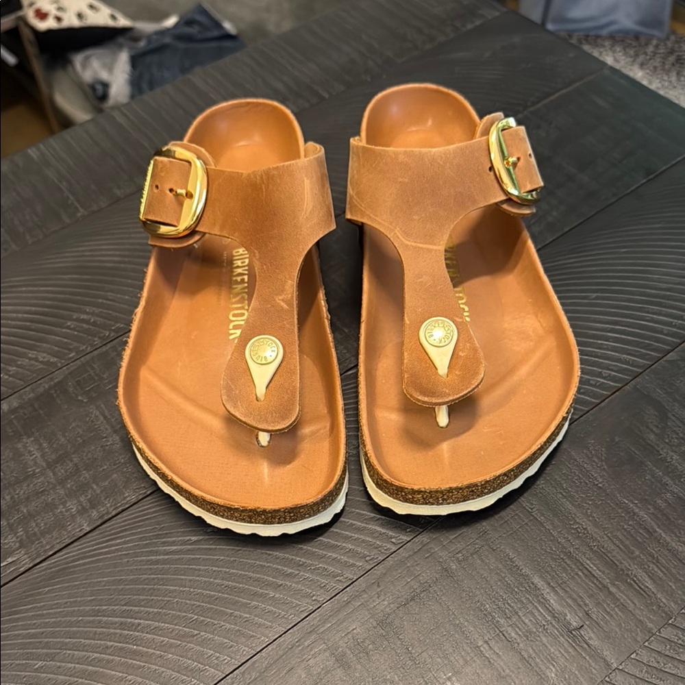 Birkenstock Brown Sandals with Gold Buckle